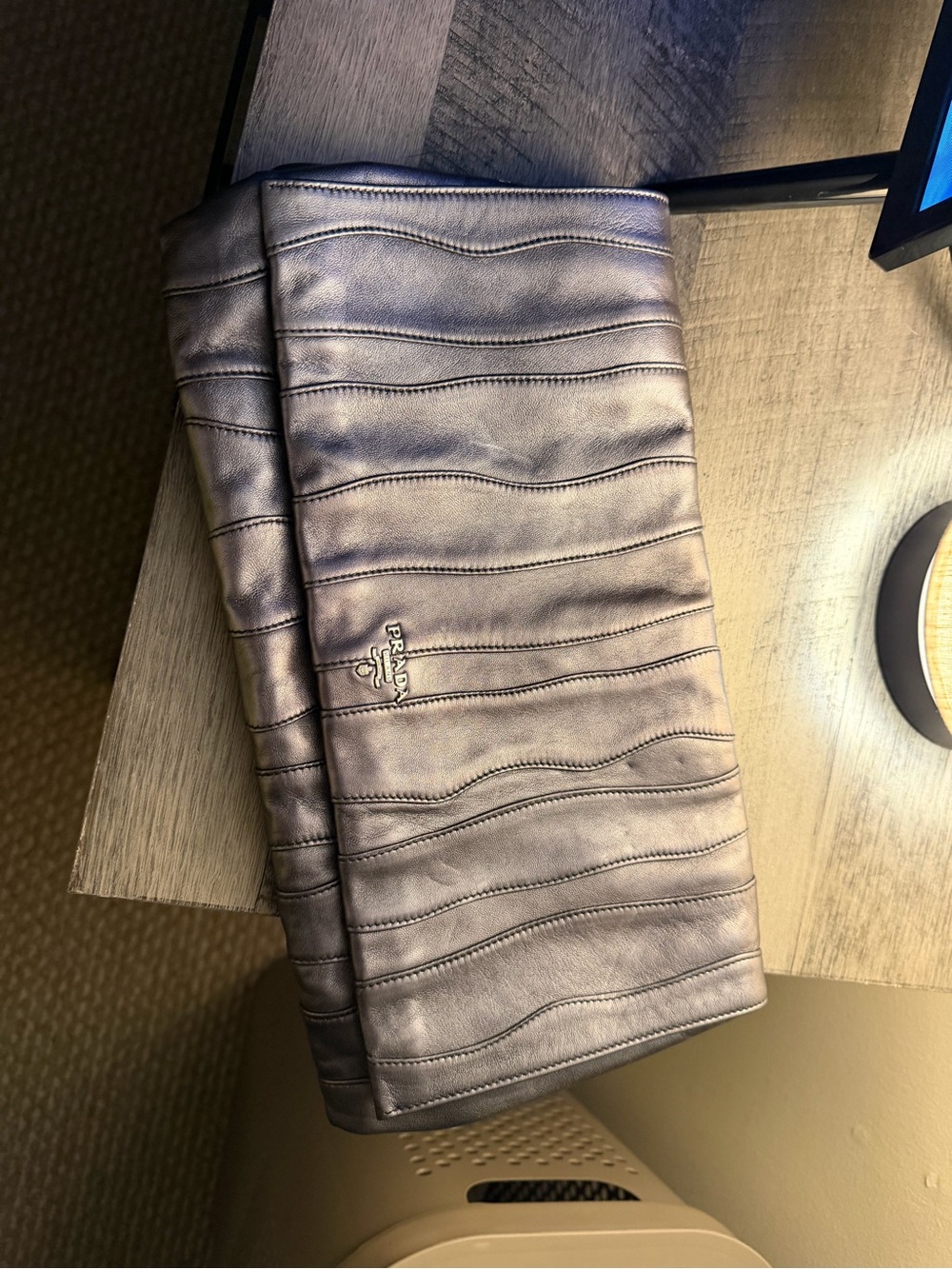 Prada Silver Quilted Leather Fold-Over Clutch